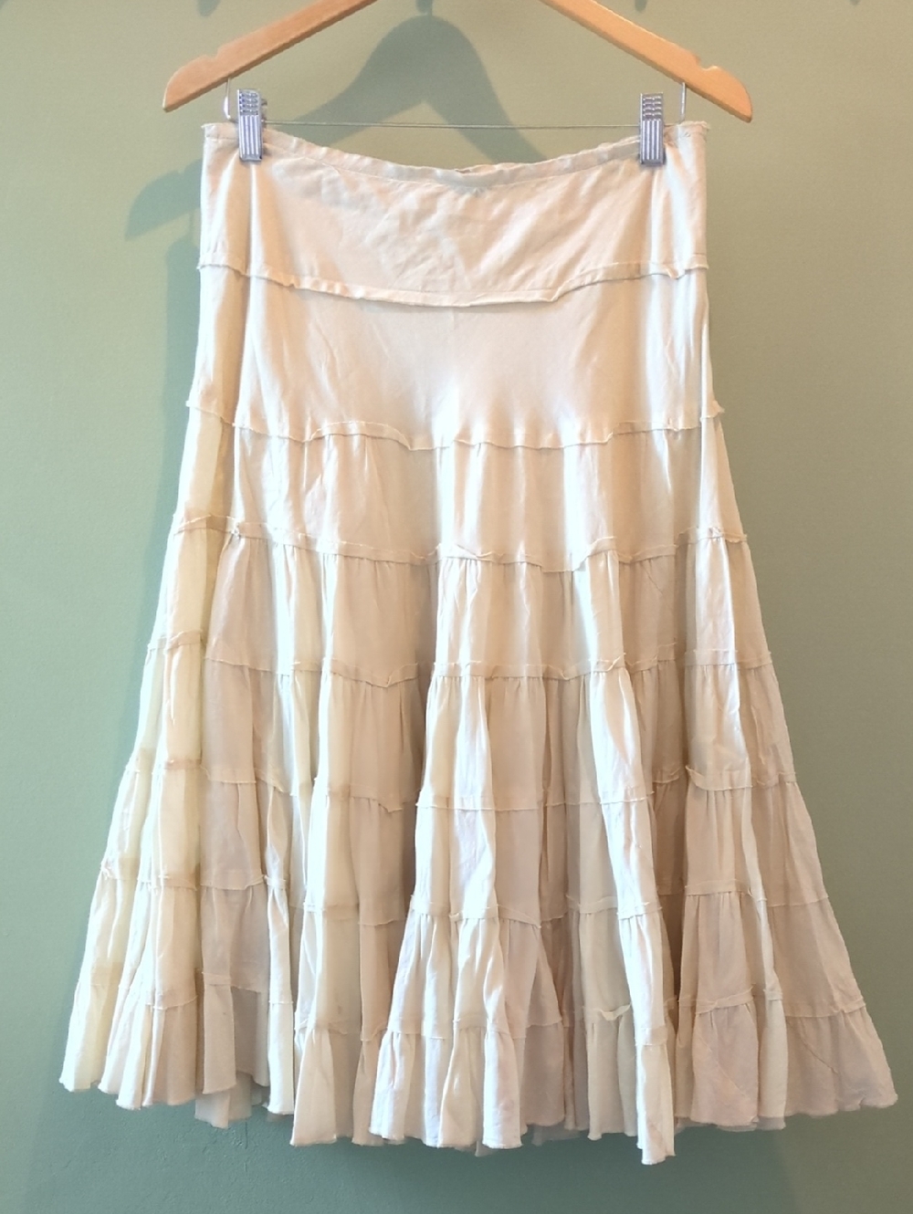 B Moss Cream Tiered Cotton Skirt Size M Boho Prairie Cottagecore Flowy